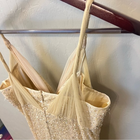 Teri Jon by Rickie Freeman heavily sequinned mermaid style gown, honey beige, 6 - Picture 14 of 16